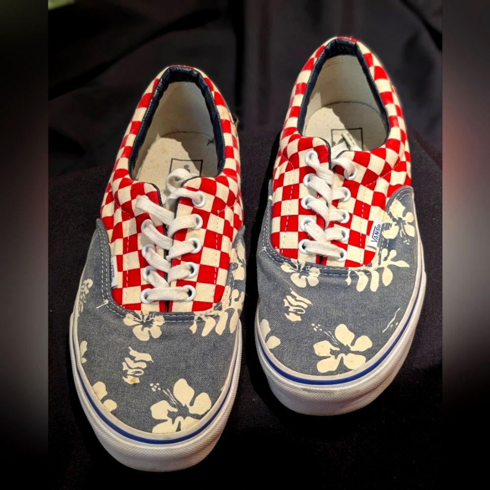Vans Red and Blue Checkered Floral Vans